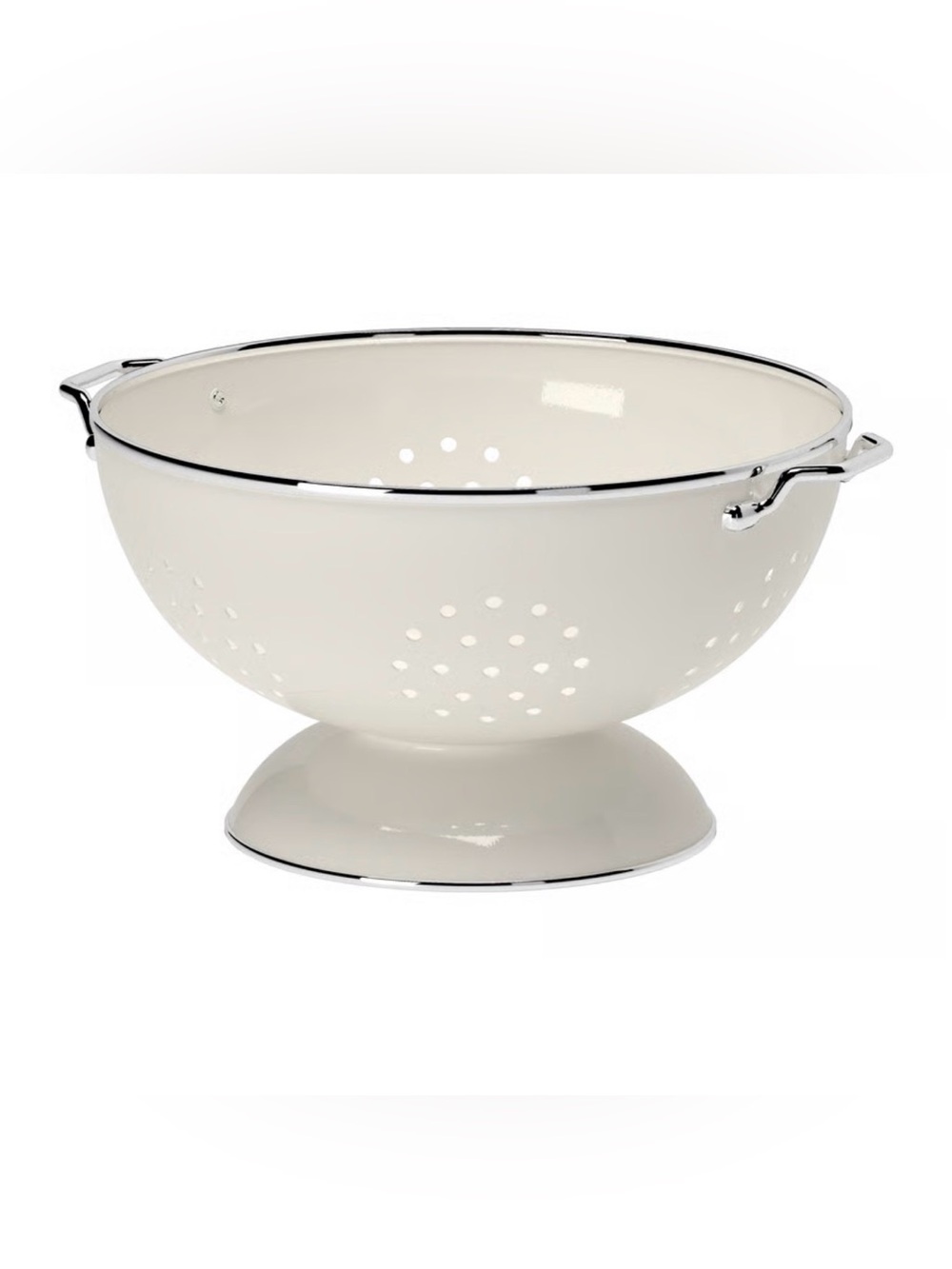 IKEA Off-White Enamel Metal Colander Footed Strainer w/ Handles 9”